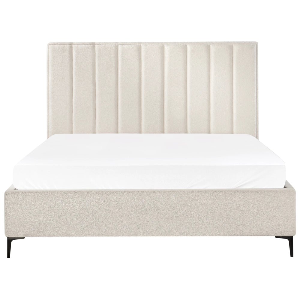 Letto Matrimoniale con Contenitore in tessuto bouclè bianco sporco 180 x 200 cm gambe in metallo Nero