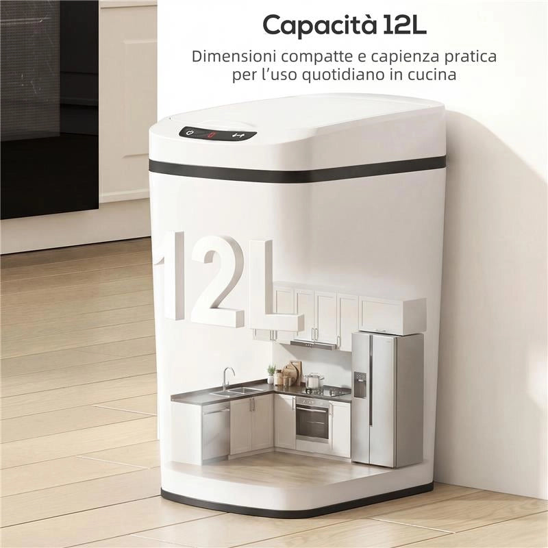 CESTINO RIFIUTI DA 12L A INFRAROSSI CON SECCHIO RIMOVIBILE, IN ACCIAIO INOX, ABS E PP, 28X22X41 CM, BIANCO