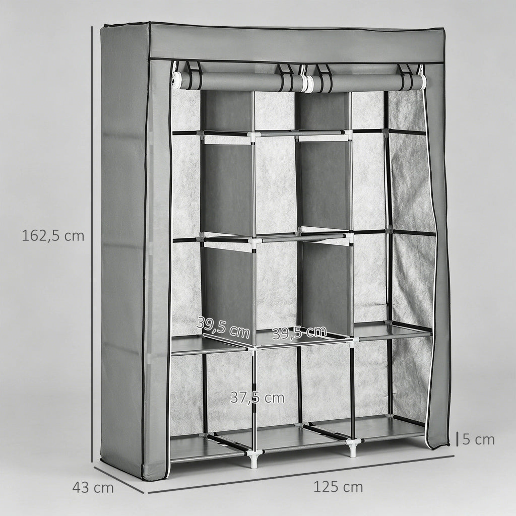 Armadio Pieghevole in Tela con Ripiani e Appendiabiti per Camera da Letto ¨C zephmum ¨C Grigio 125x43x162,5 cm