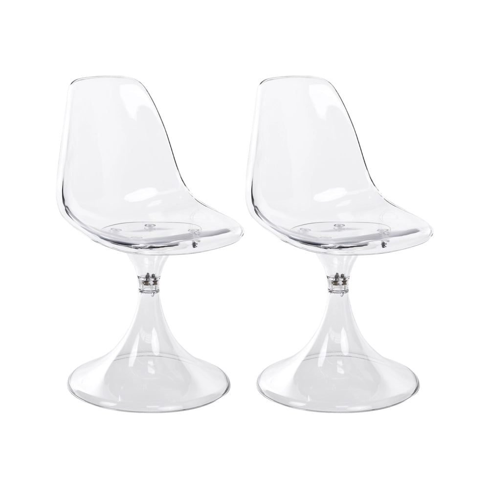 Set di 2 sedie Tulip in policarbonato trasparente con base a piedistallo, stile futuristico, trasparenti
