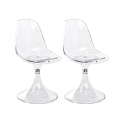 Set di 2 sedie Tulip in policarbonato trasparente con base a piedistallo, stile futuristico, trasparenti