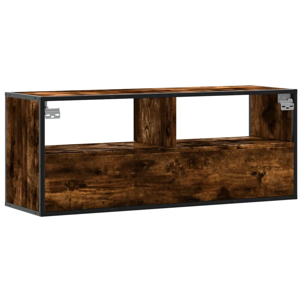 Mobile TV Rovere Fumo 100x31x39,5cm Legno Multistrato e Metallo