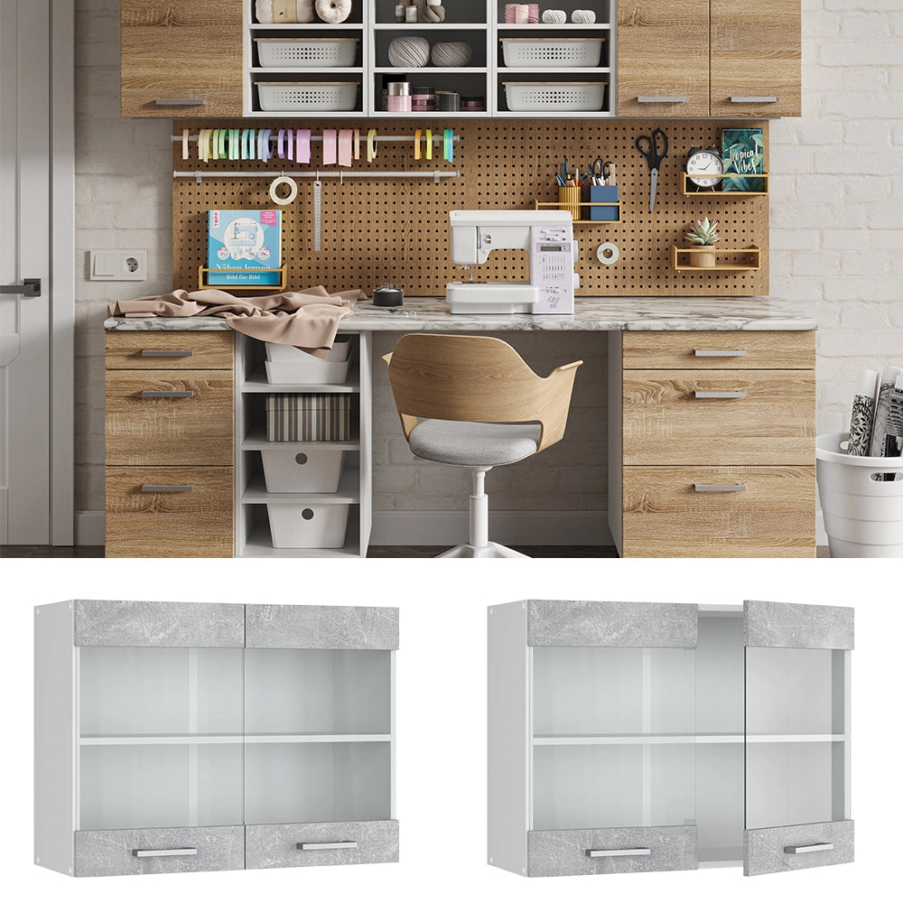 Vicco Pensile universale Calcestruzzo 80 cm con ante in vetro