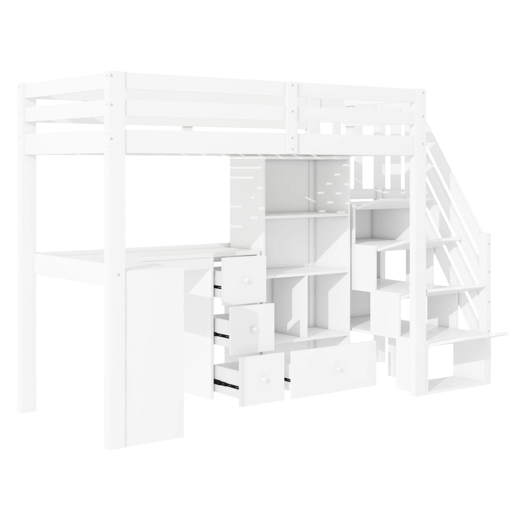 LETTO A CASTELLO CON SCRIVANIA E SCALA CONTENITIVA 90x200 cm BIANCO