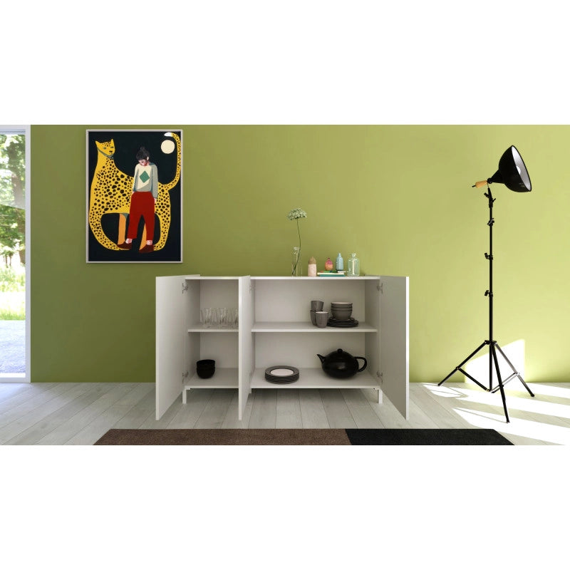 Madia moderna 3 ante 130x40x84 cm Solaria - Bianco Lucido