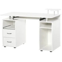Scrivania per PC con Ripiano per Tastiera e per Monitor e 2 Cassetti, 120x55x85 cm, Bianca