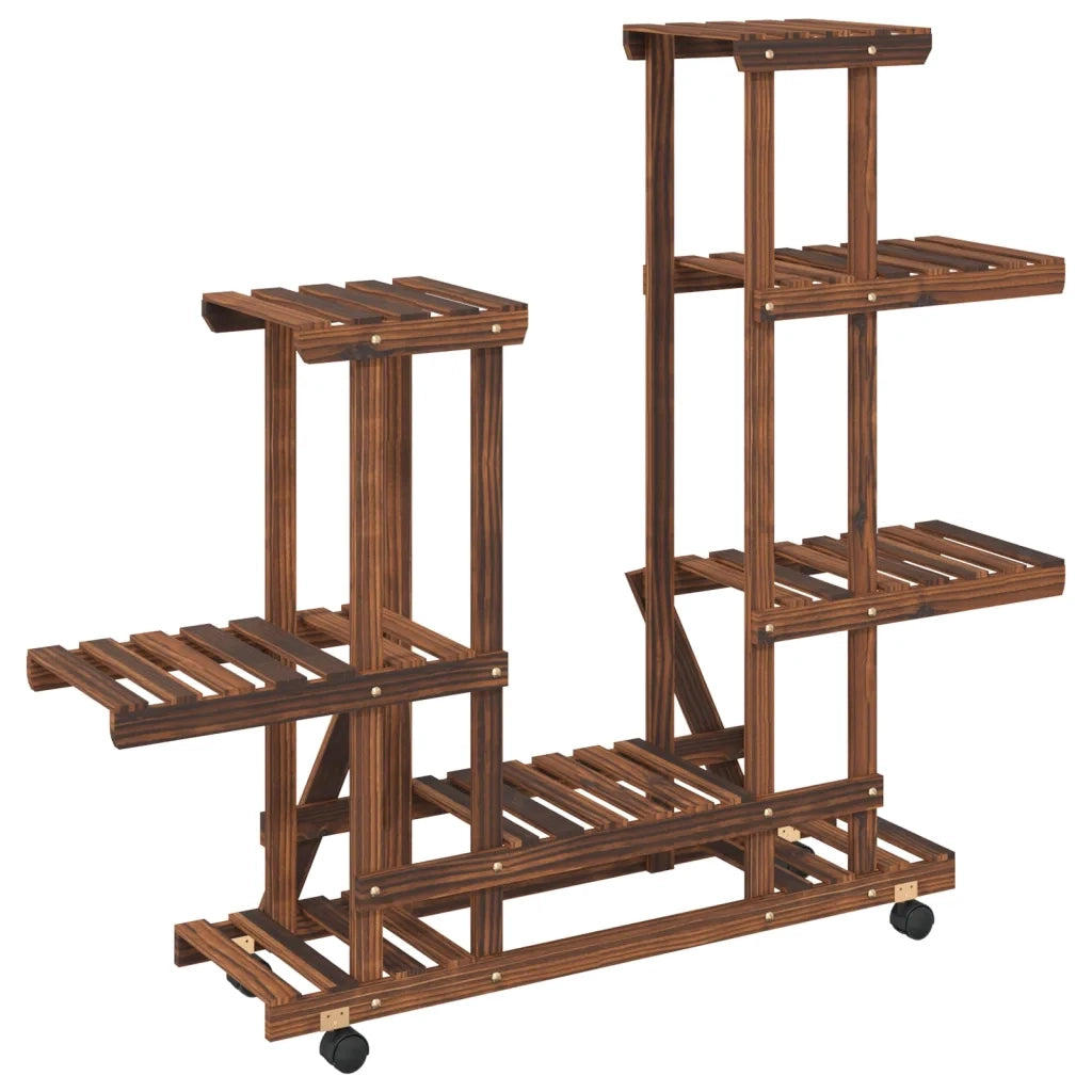 Portafiori con Ruote-Supporto per Piante Mobile-Rastrelliera per Fiori 95x25x101 cm in Legno Massello di Abete 520646