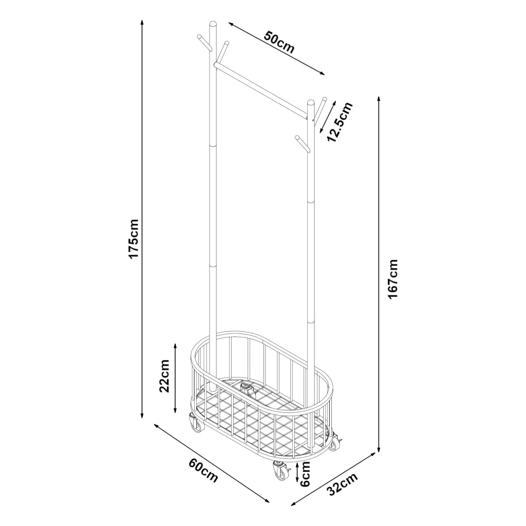Appendiabiti in acciaio bianco con ruote 175 x 60 x 32 cm 03_0010282