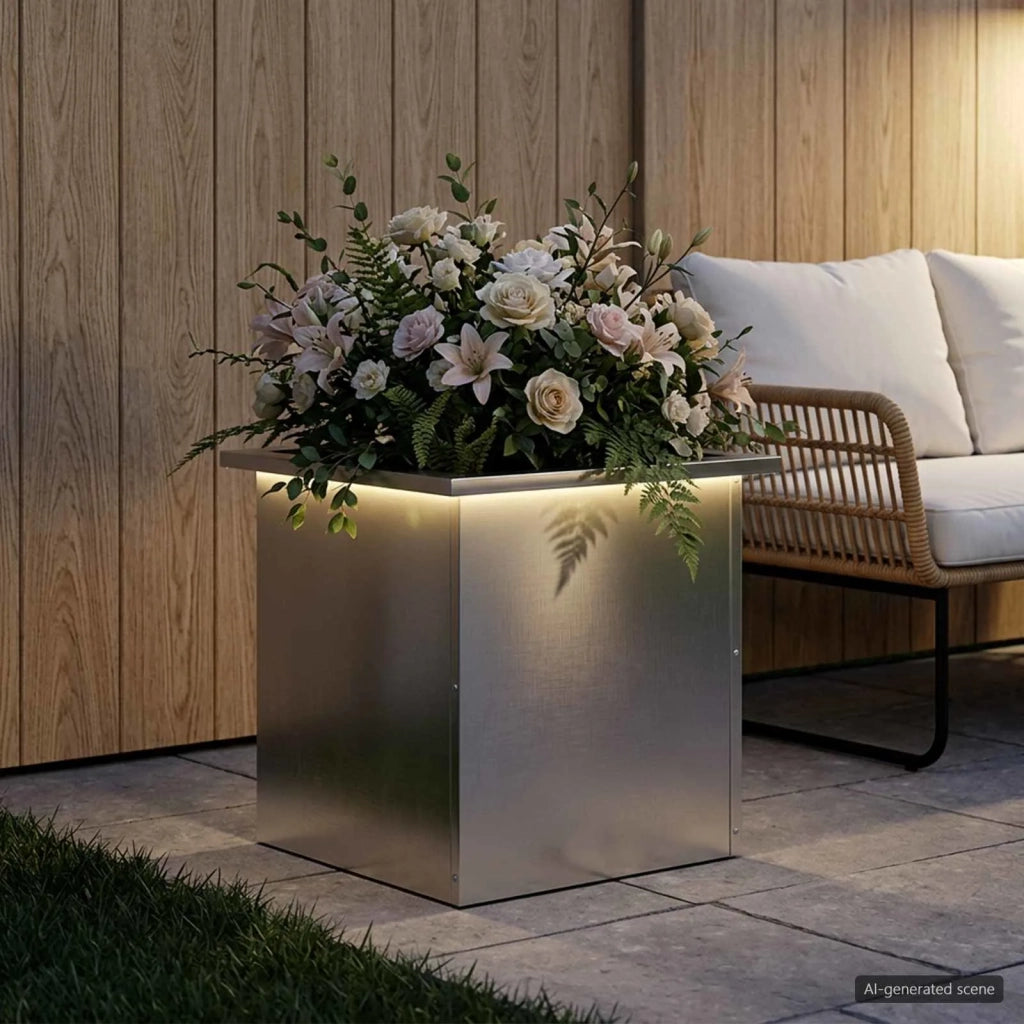 Fioriera da giardino con LED Argento 40 x 40 x 40 cm 8008134