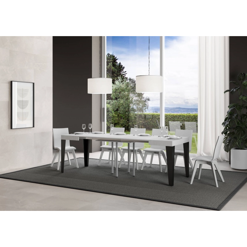 Tavolo allungabile 90x90/246 cm Flame telaio Antracite - Bianco Frassino