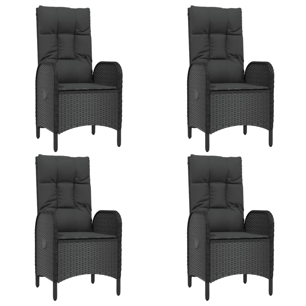 Set da Pranzo da Giardino 5 pz Nero con Cuscini in Polyrattan
