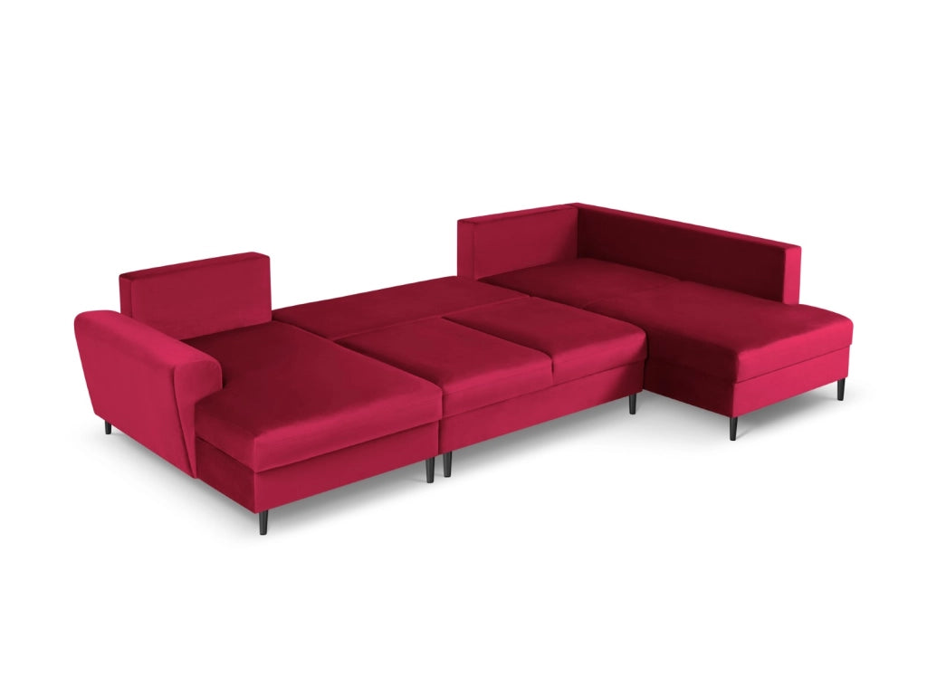 Cosmopolitan Design - Divano panoramico convertibile destro con contenitore "Kyoto" 7 posti in velluto rosso 
