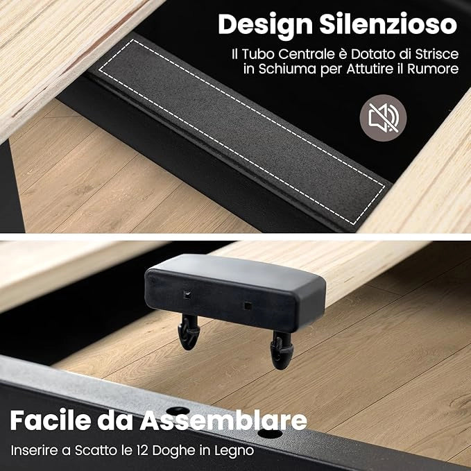 Telaio Letto Matrimoniale con Luci LED, Letto Imbottito con Stazione di Ricarica 2 Tasche di Stoccaggio e 4 Cassetti Scorrevoli, Testiera, Carico 500kg (140x200 cm)