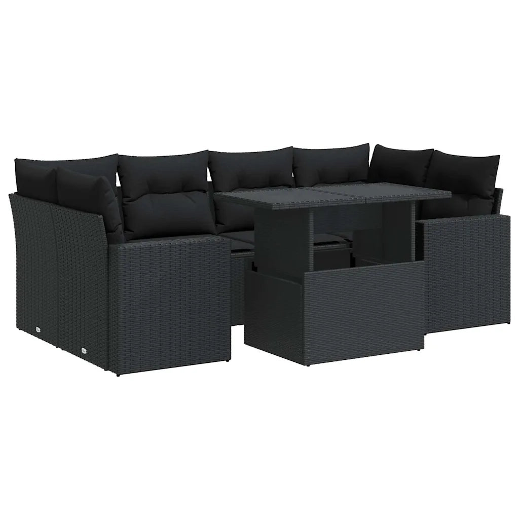 Set Divani da Giardino con Cuscini 7pz Nero Polyrattan 3326266