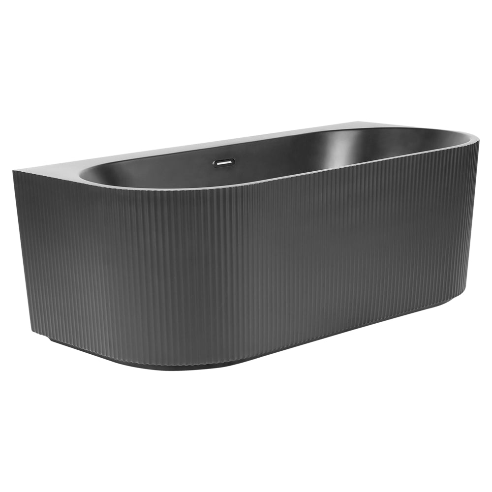 Vasca da bagno da parete ovale in acrilico nero opaco 170 x 80 cm Finitura scanalata Bagno in stile moderno