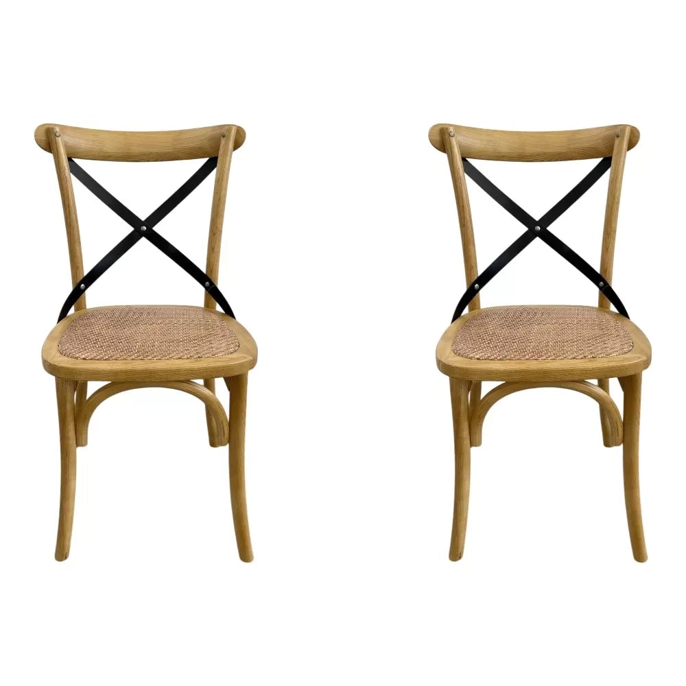 Set 2 sedie cross miele con schienale in ferro e seduta in rattan - Mobili 2G