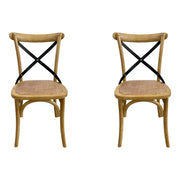 Set 2 sedie cross miele con schienale in ferro e seduta in rattan - Mobili 2G