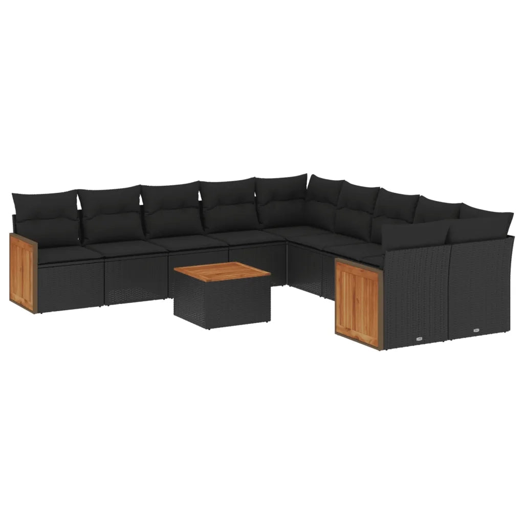 Set Divani da Giardino 11 pz con Cuscini in Polyrattan Nero 3228036