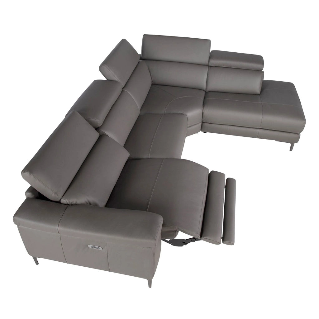 Divano relax con chaise longue destra in pelle grigio scuro