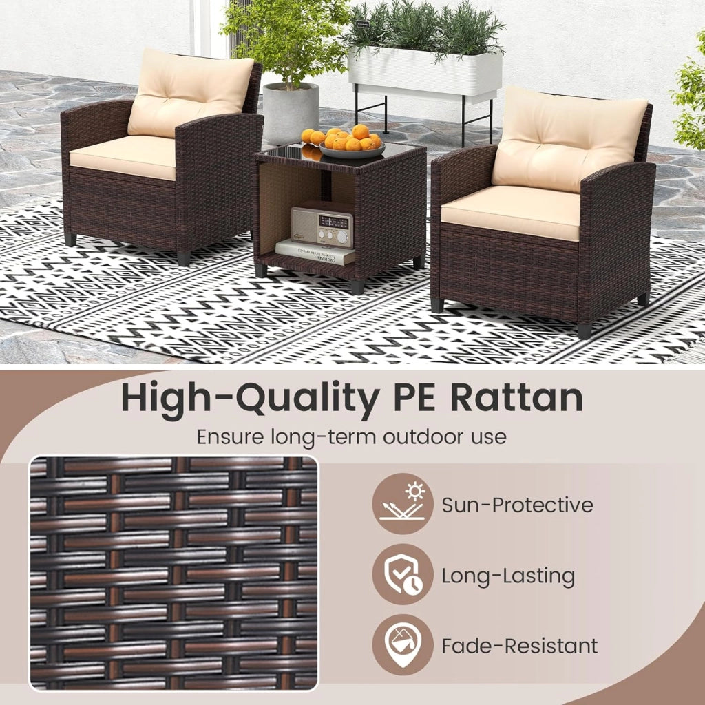 Set di mobili da giardino in rattan per balconi, piccoli spazi, mobile da esterno, balcone, set da 2 e 3 pezzi, poltrone e tavolo