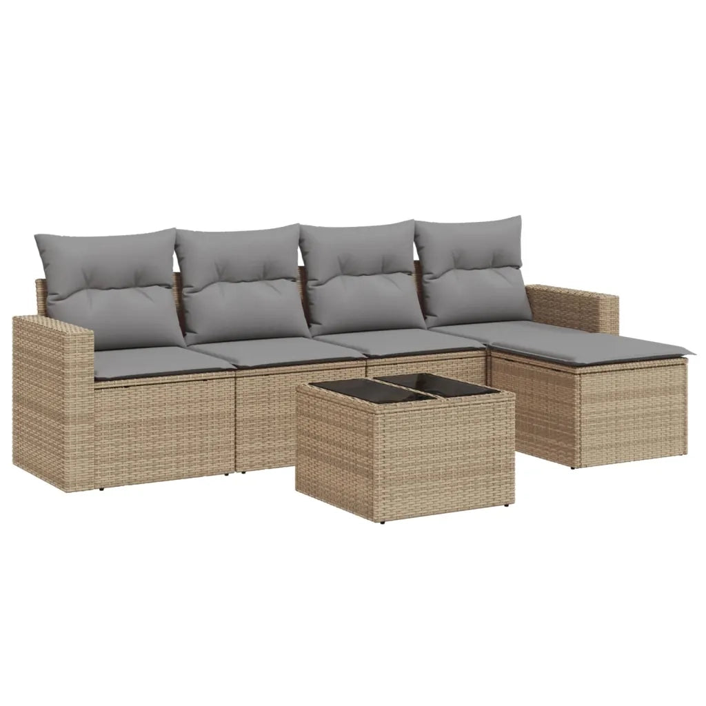 Set Divano da Giardino 6 pz con Cuscini Beige in Polyrattan