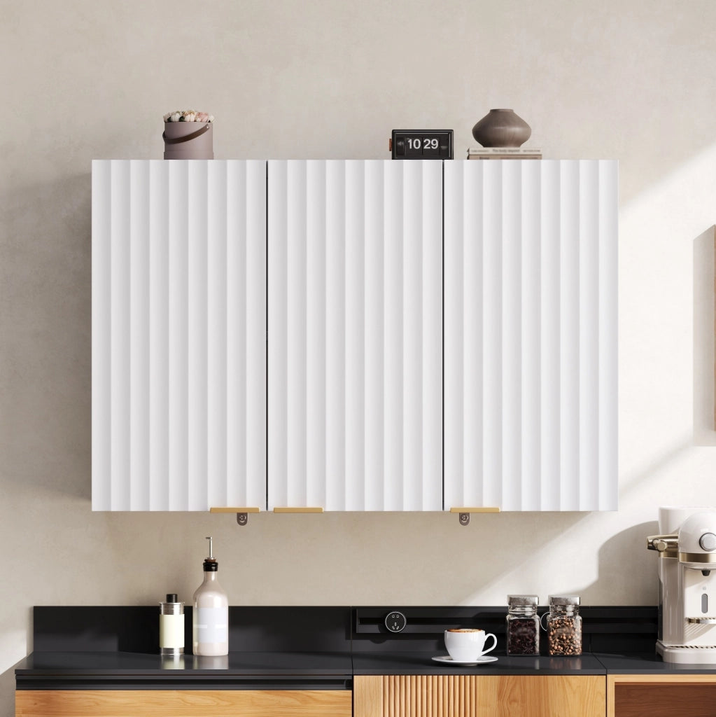Armadietto pensile a 3 ante in MDF bianco 90 x 29 x 60 cm