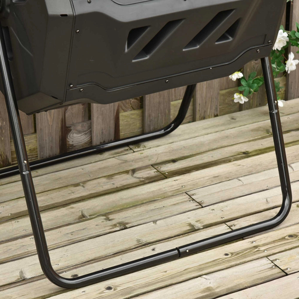 Composter a tamburo 160 L con 2 camere, rotazione 360°, nero