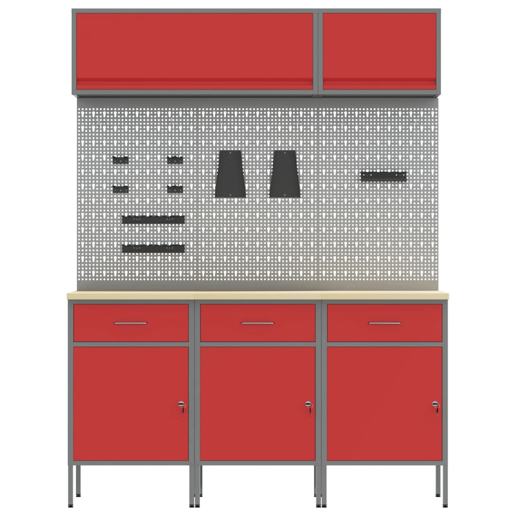 Set Banco Lavoro  8 Pezzi Acciaio Rosso