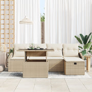 Set divano da giardino 6 pezzi con cuscini Beige Rattan Polietilene