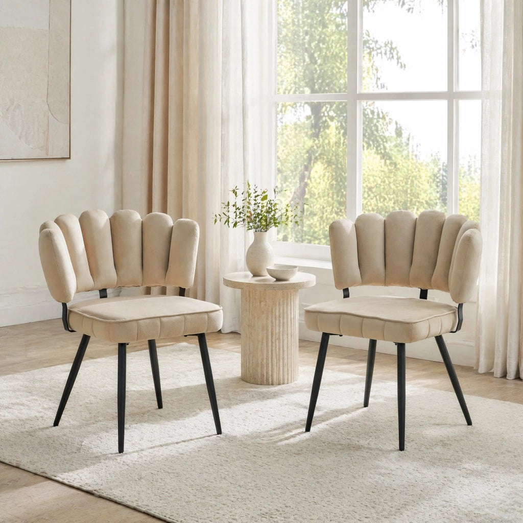 Set di 2 sedie da pranzo in velluto con schienale a fiore e gambe in metallo nero