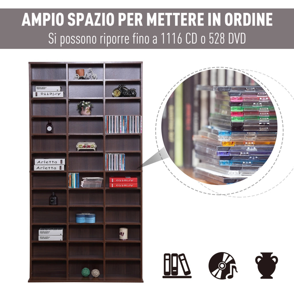 Mobile Porta CD con 36 Scomparti ¨C zephmum ¨C 102x23.5x195 cm, Legno, Marrone