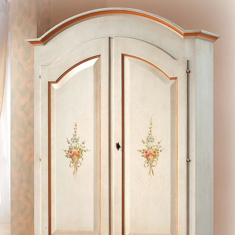 Armadio arte povera 2 ante legno shabby bianco e ocra 125x61x200 (1312) - Mobili 2G