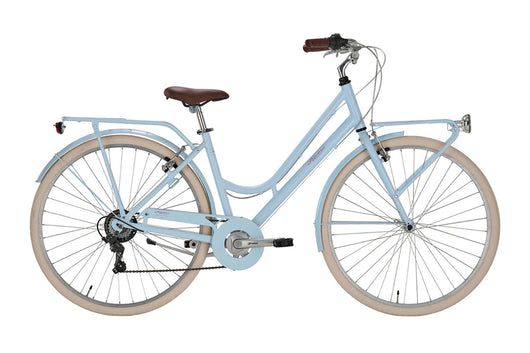 Bicicletta City da Donna 28" Design Vintage Cambio 6V Shimano Freni V-Brake Bonneville Azzurro Pastello