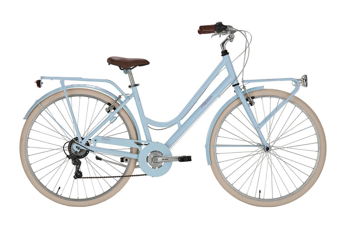 Bicicletta City da Donna 28" Design Vintage Cambio 6V Shimano Freni V-Brake Bonneville Azzurro Pastello