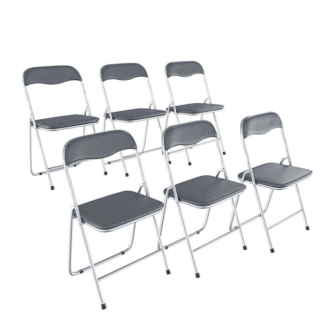 Set da 6 Sedia Pieghevole Slim Opaca in Metallo Sedie Salvaspazio per Ufficio Casa Campeggio Salotto Cucina In Ecopelle con Comoda Seduta Imbottita 78 x 44 x 44 cm (Grigio)