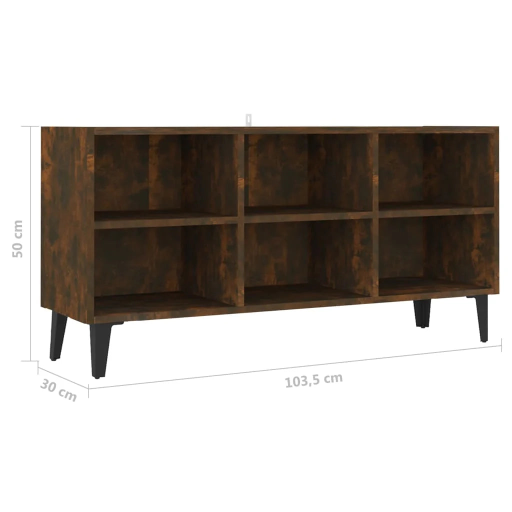Mobile TV multimediale mensola TV credenza mobile TV per sala da pranzo soggiorno camera da letto con gambe in metallo finitura rovere affumicato 103,5 x 30 x 50 cm marrone 02_0026876