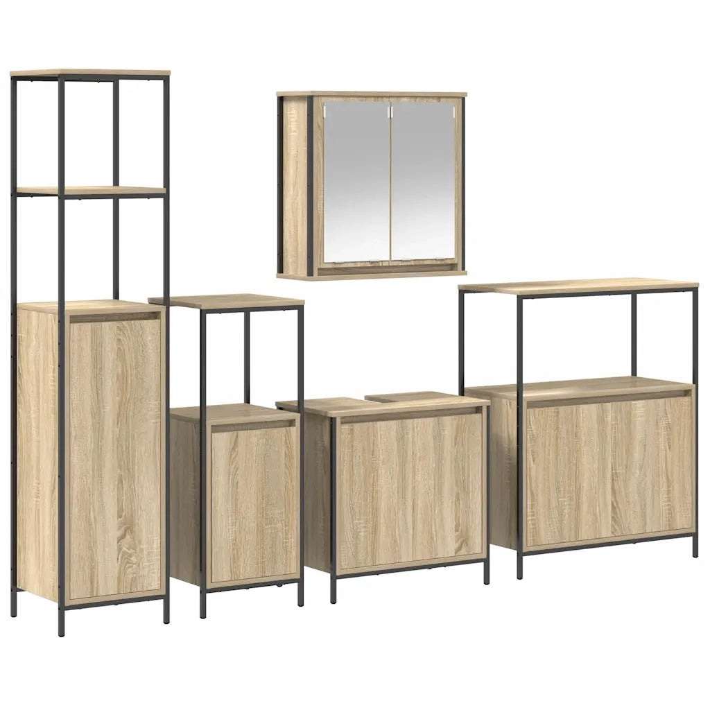 Set di mobili per il bagno con porta 5 pcs Rovere Sonoma e Nero 3328385