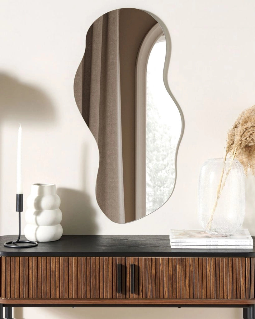 Specchio da parete in vetro argentato 33 x 80 cm senza cornice forma ovale camera da letto soggiorno