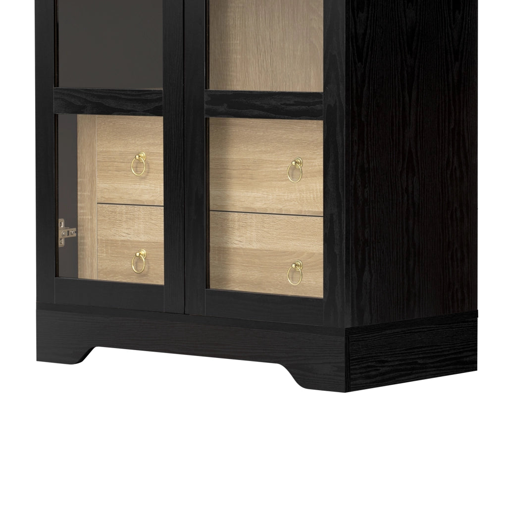 Credenza Alta Nera 180 cm con Ante in Vetro Trasparente; Cassetti e Ripiani Regolabili per Cucina; Soggiorno e Sala da Pranzo