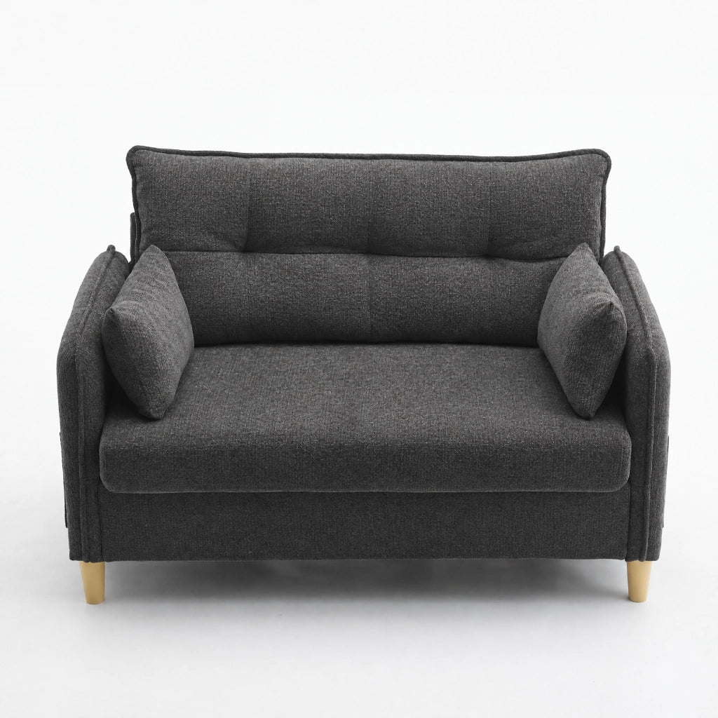 Divano a 2 posti in tessuto Chenille, 127 cm, colore Dark Gray, con braccioli e tasche laterali