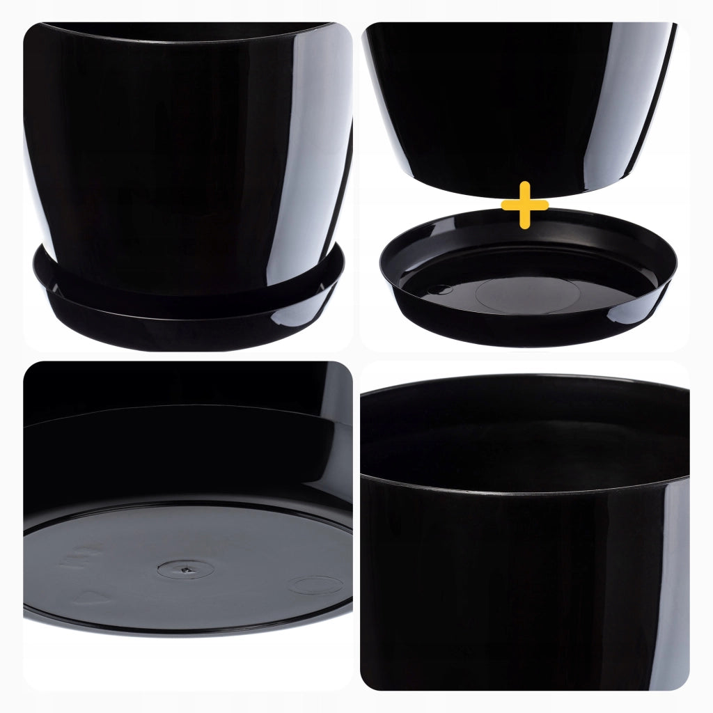 Vaso da fiori KADAX, fioriera, coperchio, 28 cm, supporto per fiori, plastica nera, 3 pezzi.