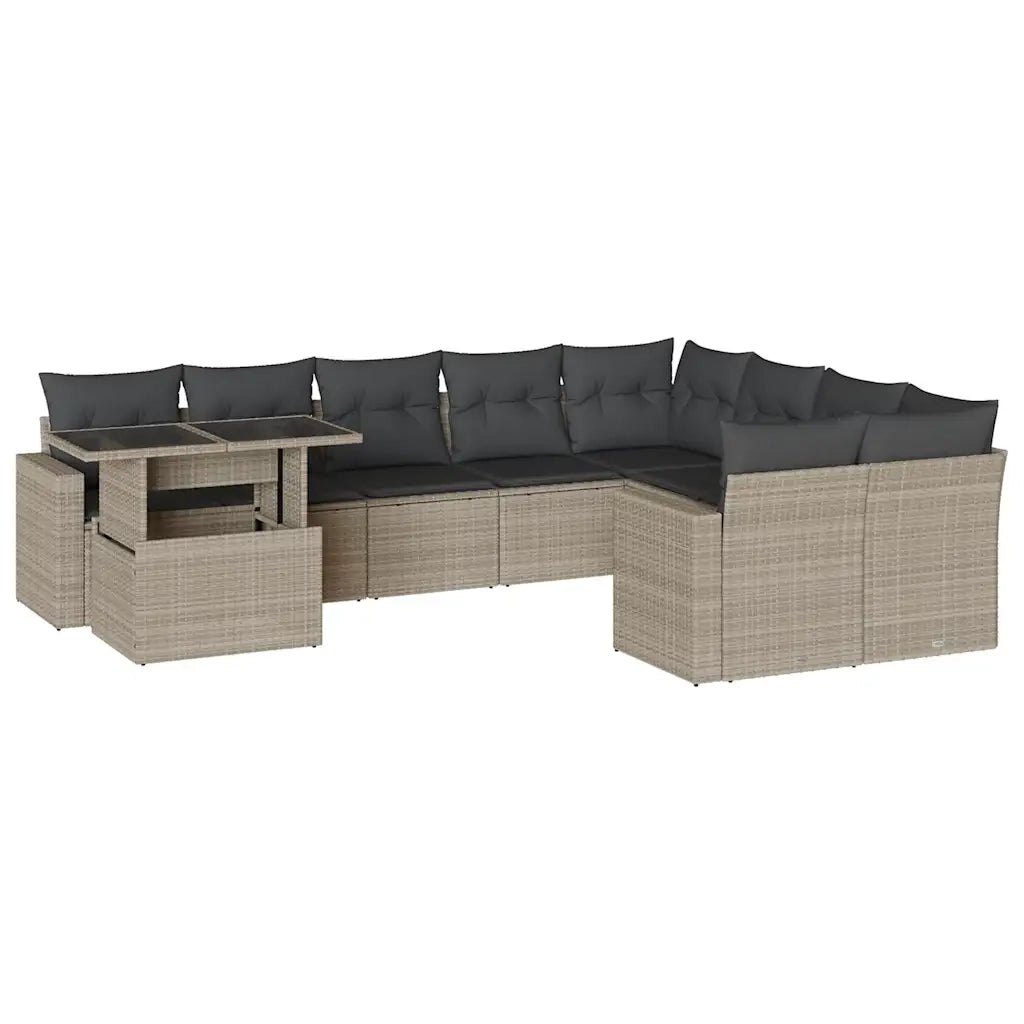 Set Divano Giardino 10 pz con Cuscini Grigio Chiaro Polyrattan