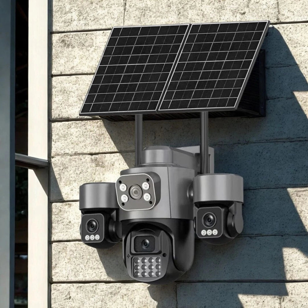 Trade Shop - Telecamera Di Videosorveglianza A Quattro Lenti Aov Ptz Rotante 4g A Energia Solare -