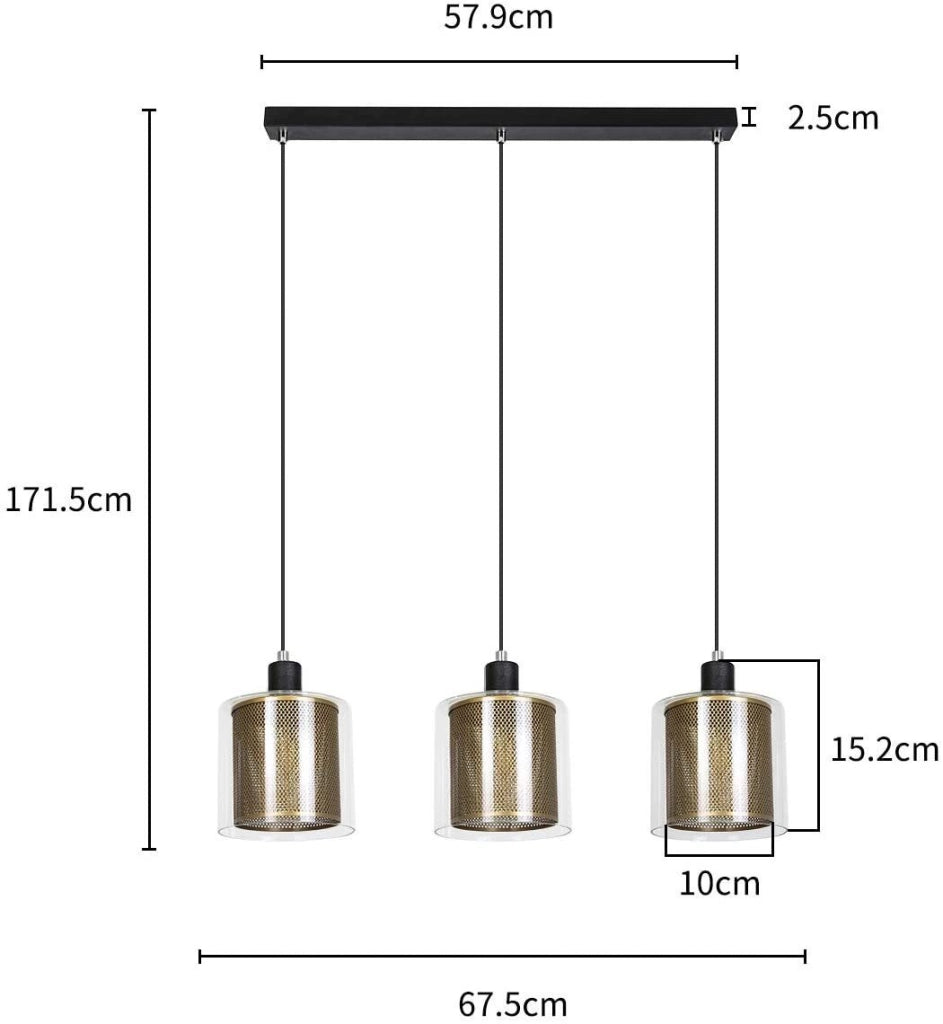 Lampada a sospensione ZMH E14 nero e oro in metallo stile industriale retr¨° 3 luci