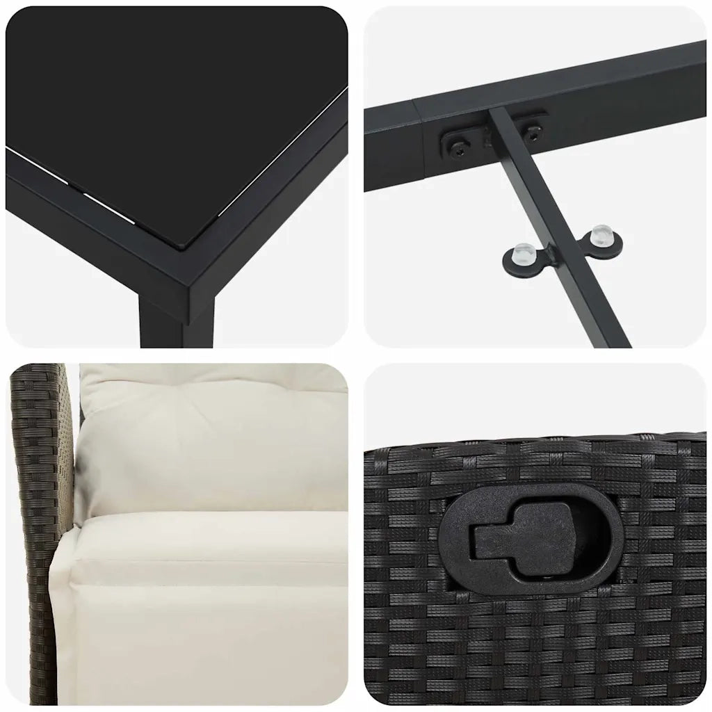 Set da Pranzo per Giardino con cuscino 5 pcs Nero polyrattan 3380529