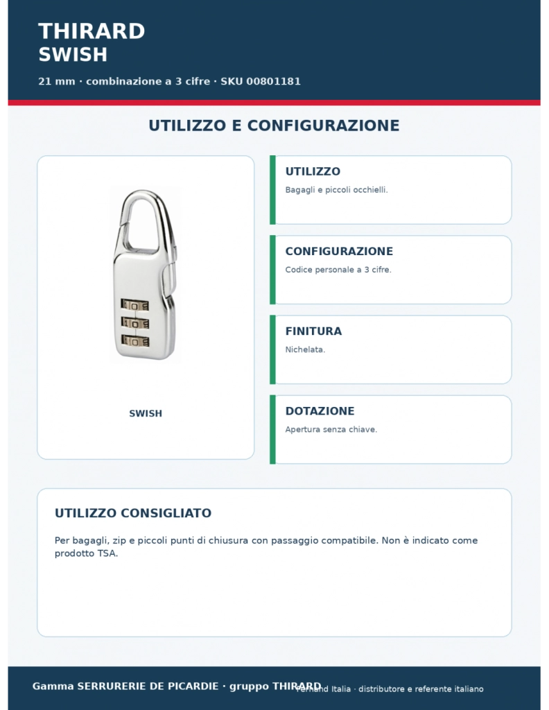 Lucchetto Swish 21 mm nichelato, combinazione modificabile a 3 cifre – Serrurerie de Picardie