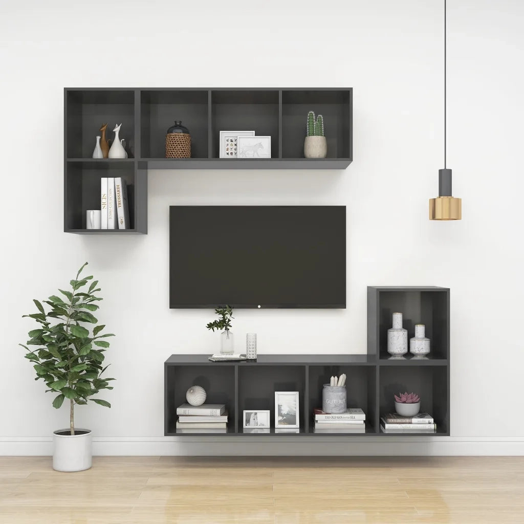 Mobile TV da Parete Grigio Lucido 37x37x72 cm Legno Multistrato 805479