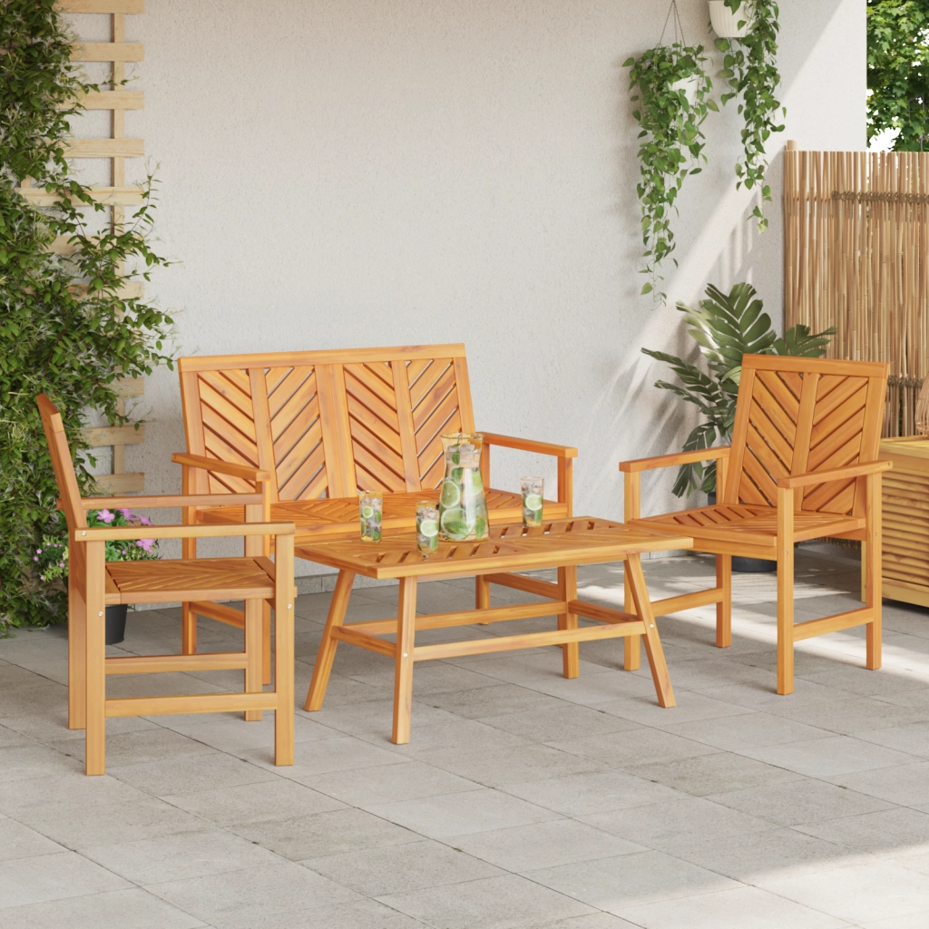 Set Lounge da Giardino a 4 Pezzi in Legno Massello di Acacia