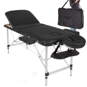 Lettino da massaggio pieghevole con imbottitura spessa 3 sezioni struttura in alluminio portatile copertura nera 08_0000451