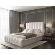 Letto contenitore BADJA – Tessuto bouclé Avorio rosato – 160x200 cm – Rete sollevabile – Design di alta gamma
